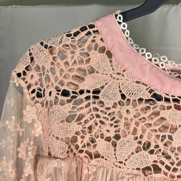 Suzanne Betro Blush Lace Embroidered Mesh Peasant Top 4X Floral Sheer Boho - Picture 7 of 12